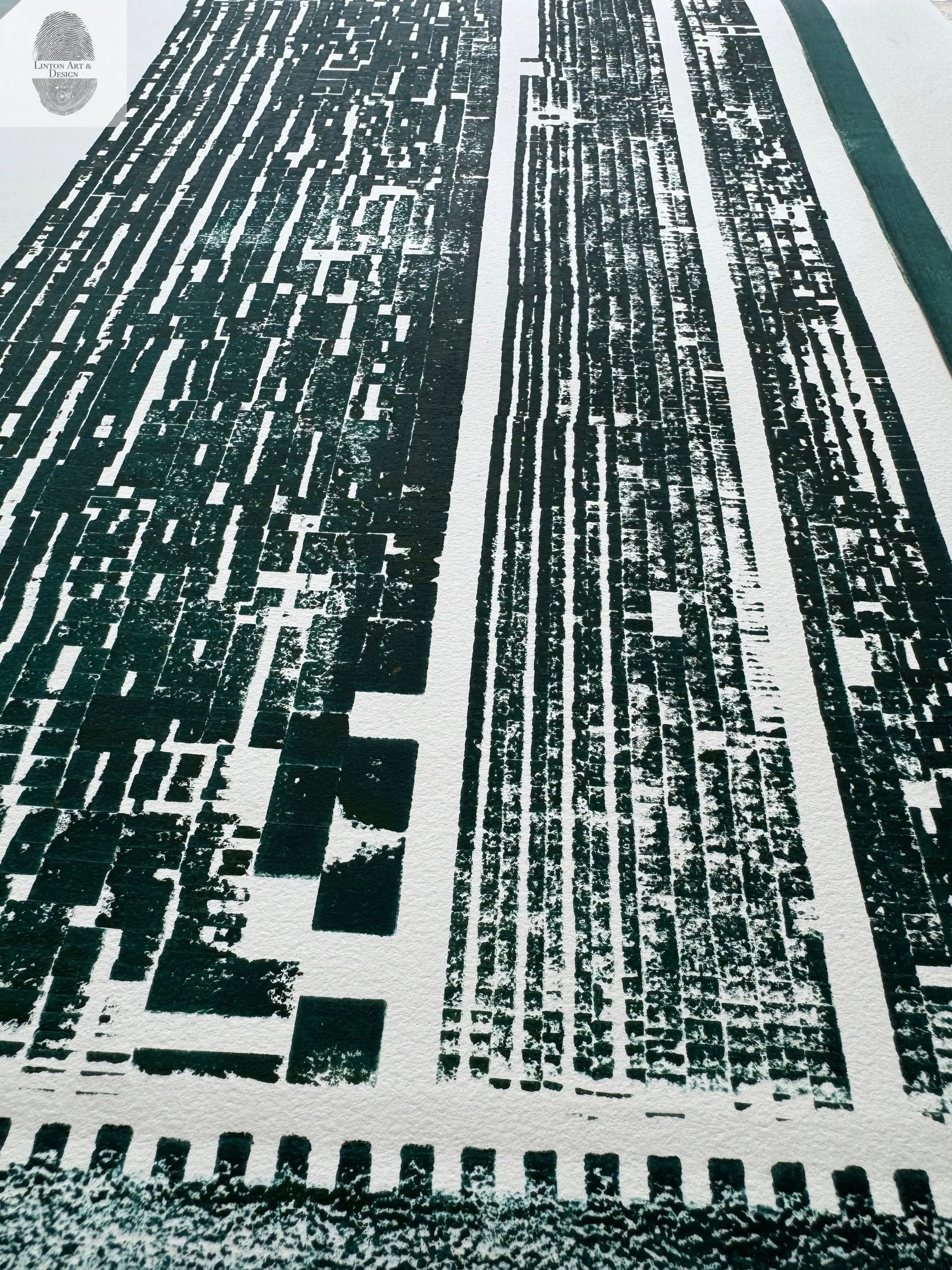 "Read Between The Lines" Abstract Forest Green Letter Type, Monotype, 24.5x34.5 Inches (Copy) lintonart