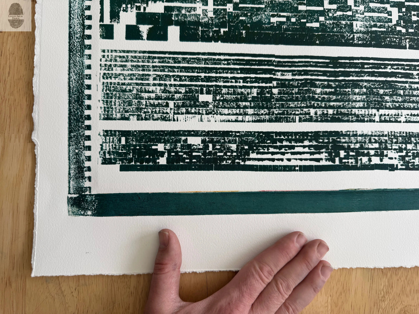 "Read Between The Lines" Abstract Forest Green Letter Type, Monotype, 24.5x34.5 Inches (Copy) lintonart