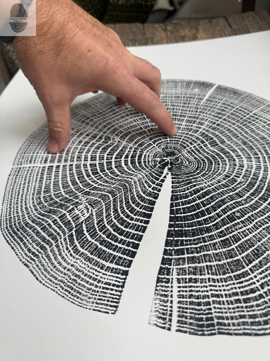 Red Oak Tree Ring Print – Spartanburg County, SC – 18x24 Original Signed Woodcut lintonart