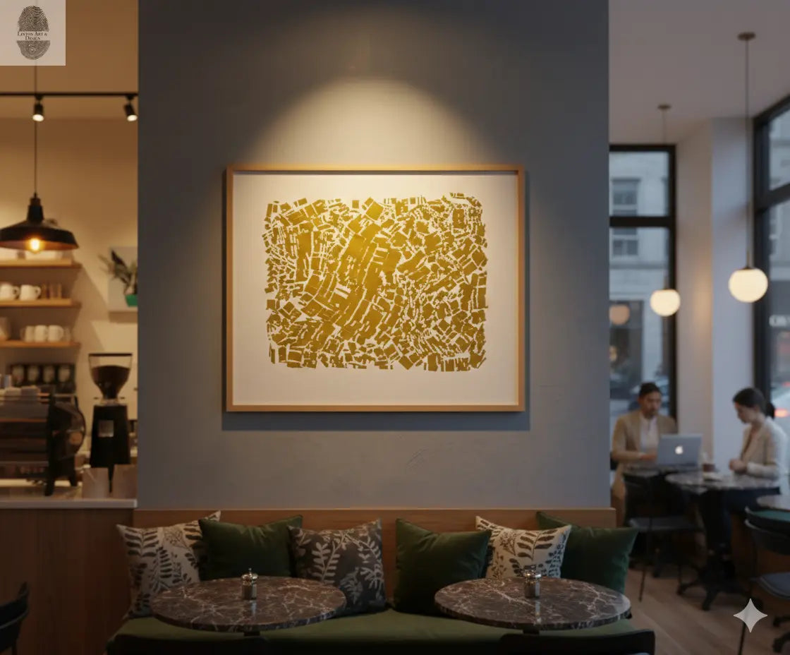 "Scatter Shot" Abstract Yellow Letter Type MonoPrint 18.25x15 lintonart