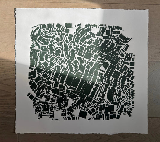 "Shake Up" Abstract Green Letter Type MonoPrint 17x16 lintonart