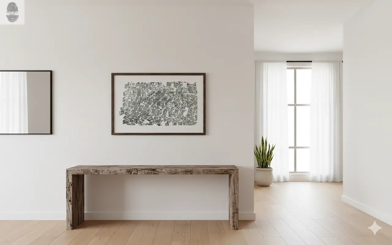 "Shaken Not Stirred" Abstract Green letter Type MonoPrint 22x13.5 inches lintonart