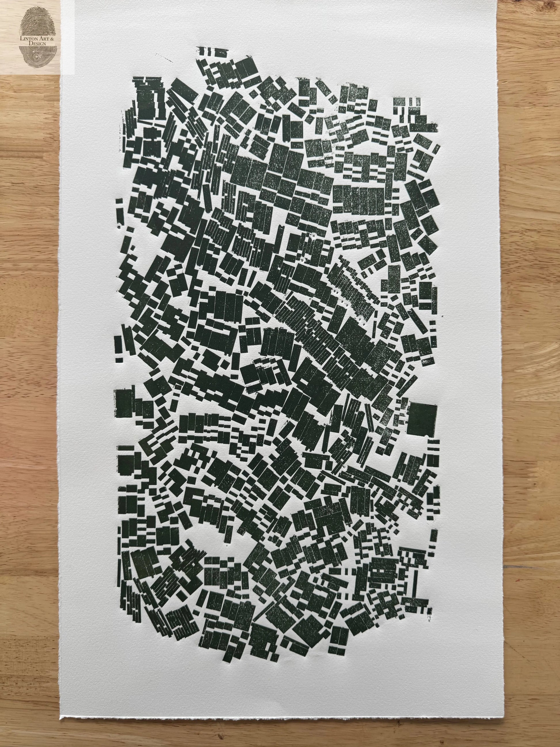 "Stay in Line", Green Letter Type, Monotype, 13.5X22.5 inches lintonart