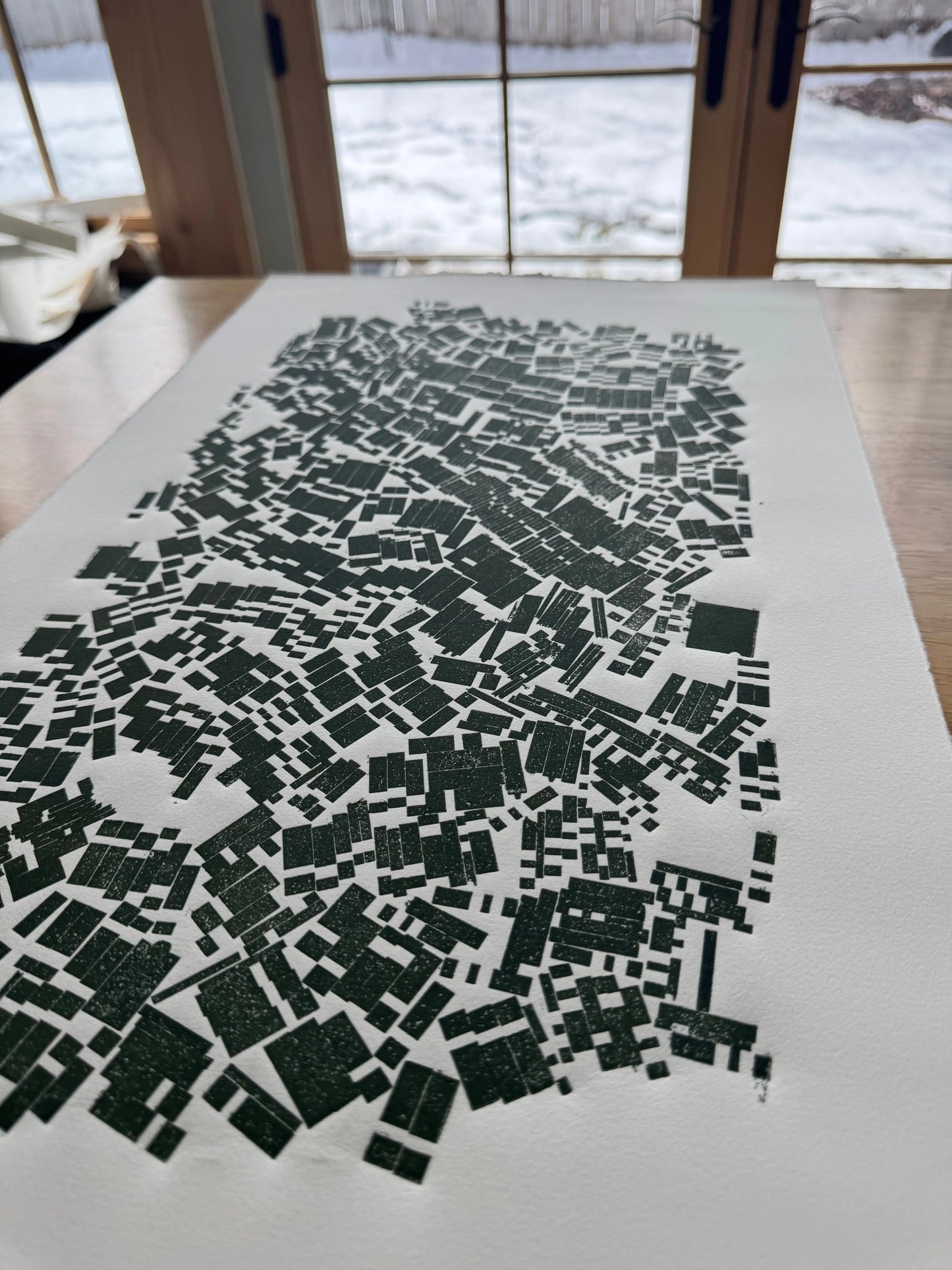"Stay in Line", Green Letter Type, Monotype, 13.5X22.5 inches lintonart