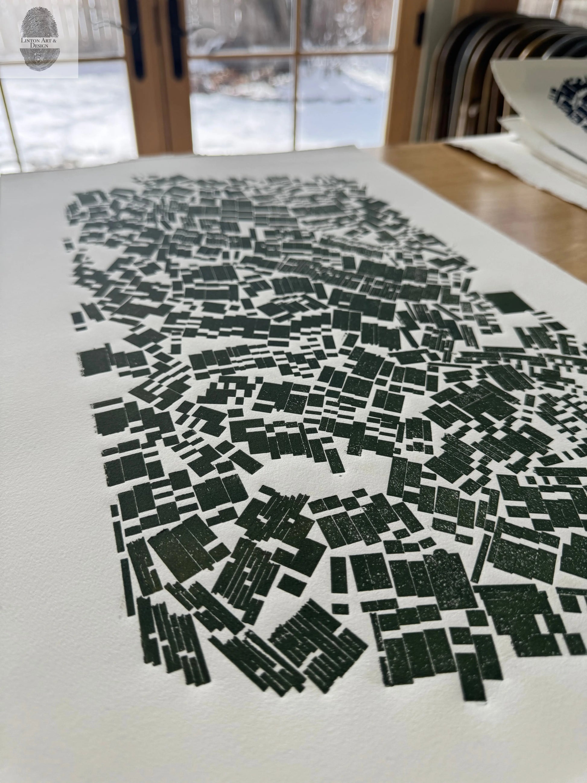 "Stay in Line", Green Letter Type, Monotype, 13.5X22.5 inches lintonart