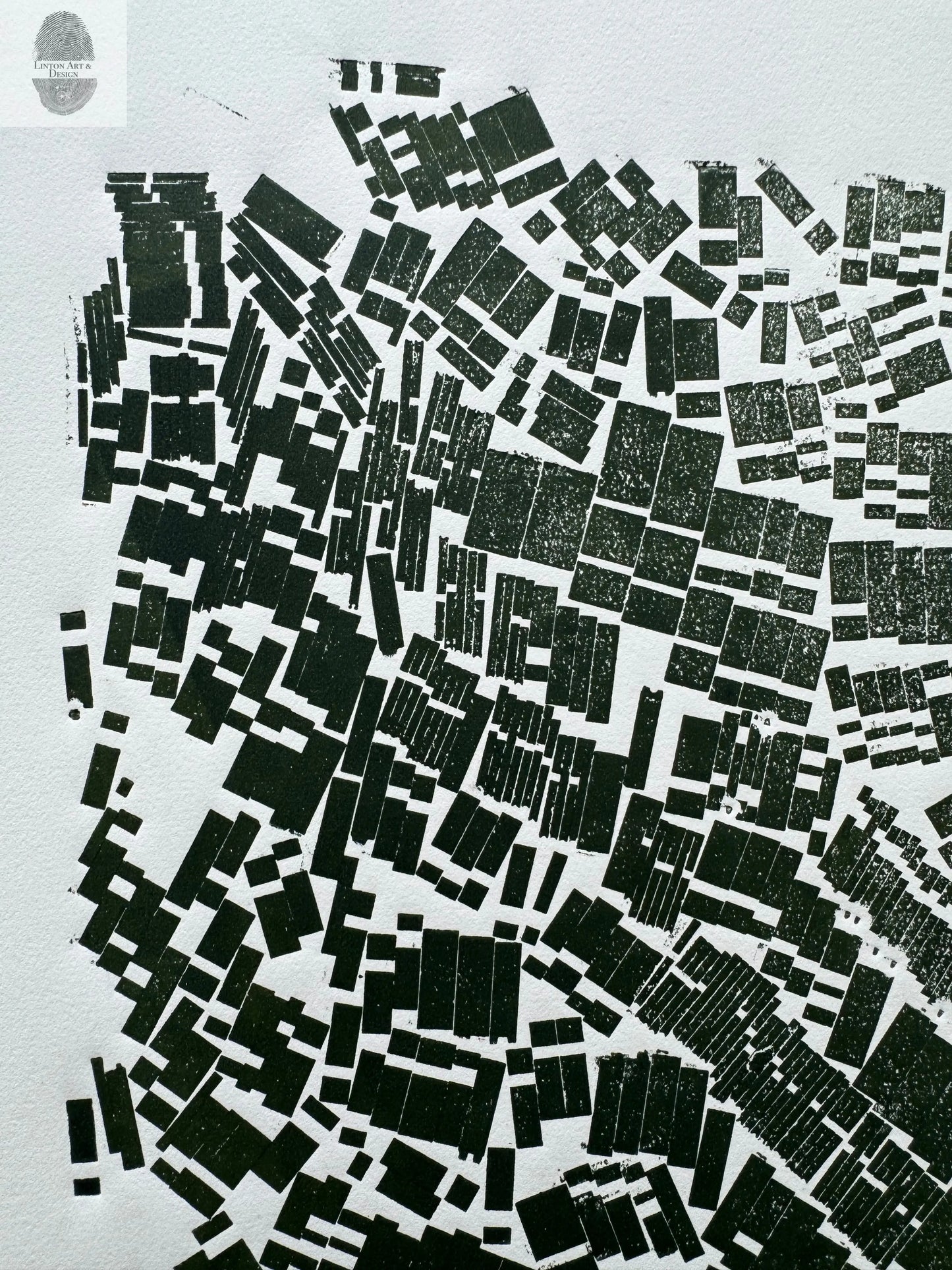 "Stay in Line", Green Letter Type, Monotype, 13.5X22.5 inches lintonart