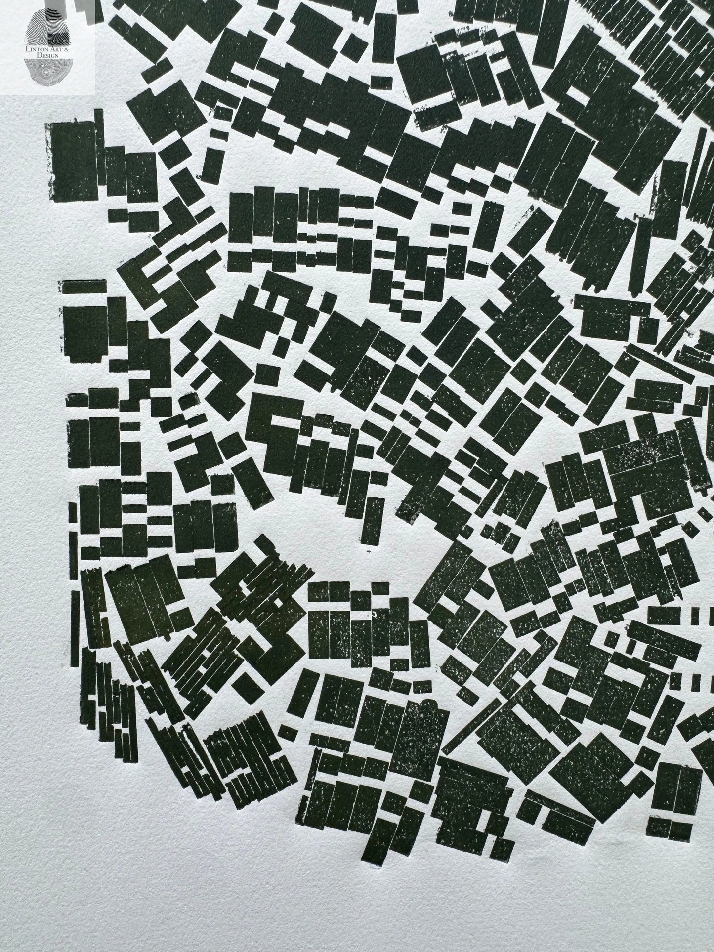 "Stay in Line", Green Letter Type, Monotype, 13.5X22.5 inches lintonart