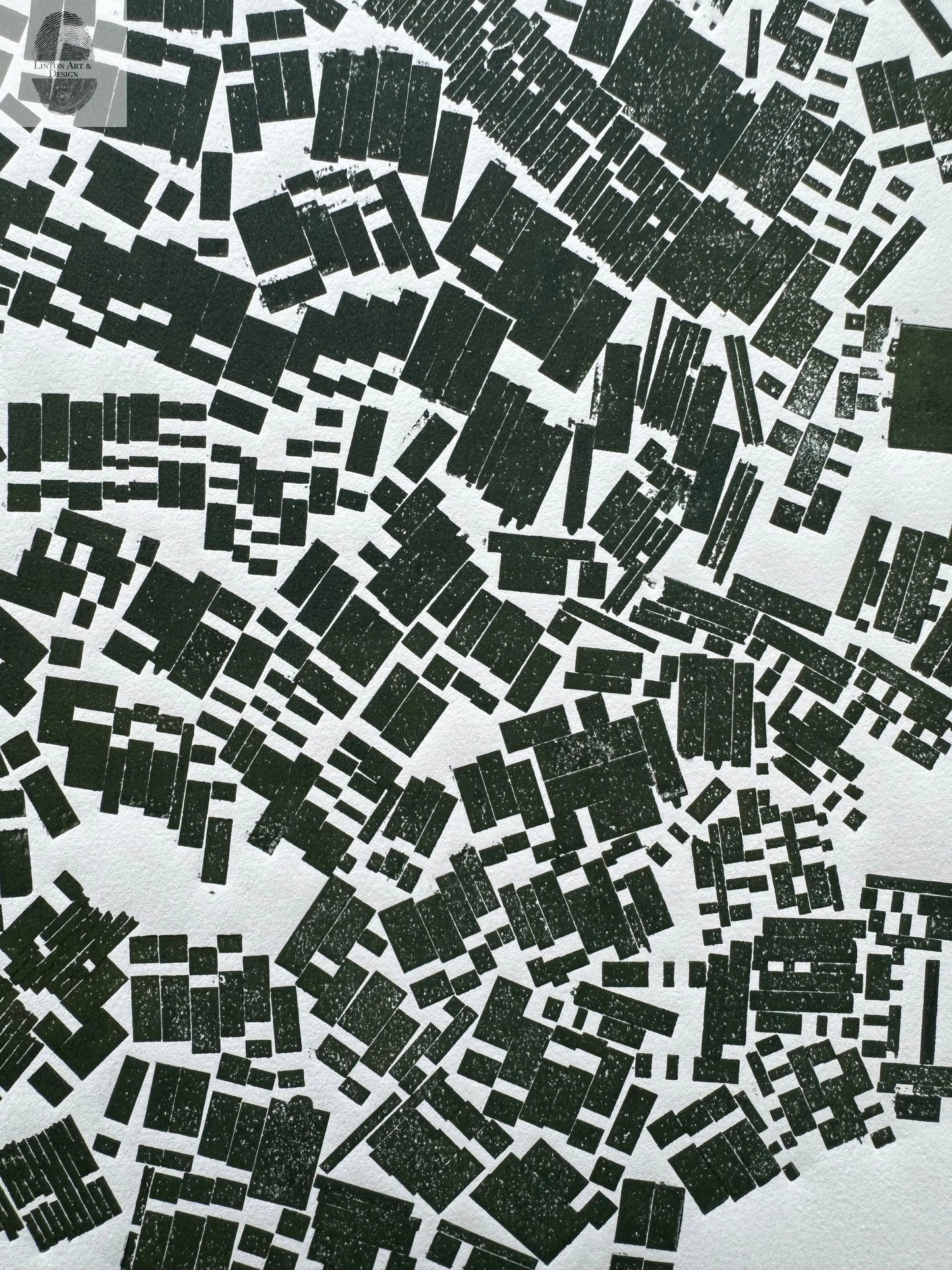 "Stay in Line", Green Letter Type, Monotype, 13.5X22.5 inches lintonart