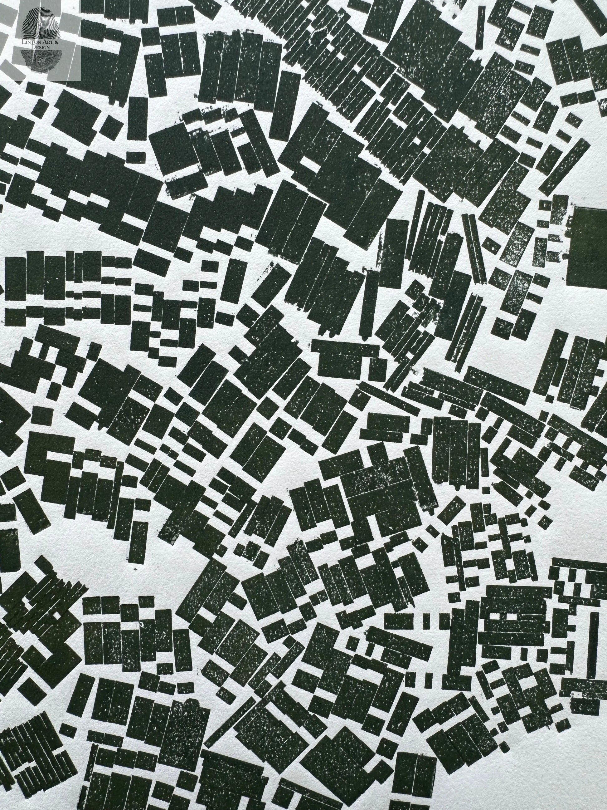 "Stay in Line", Green Letter Type, Monotype, 13.5X22.5 inches lintonart
