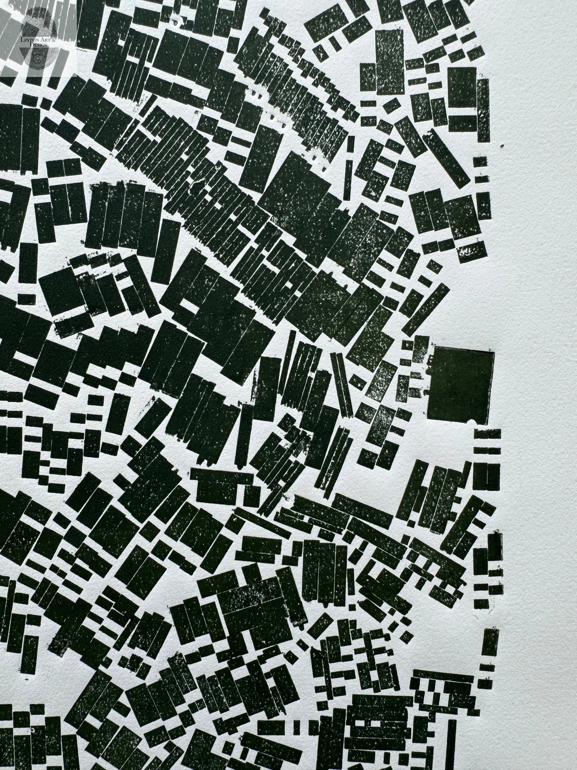 "Stay in Line", Green Letter Type, Monotype, 13.5X22.5 inches lintonart