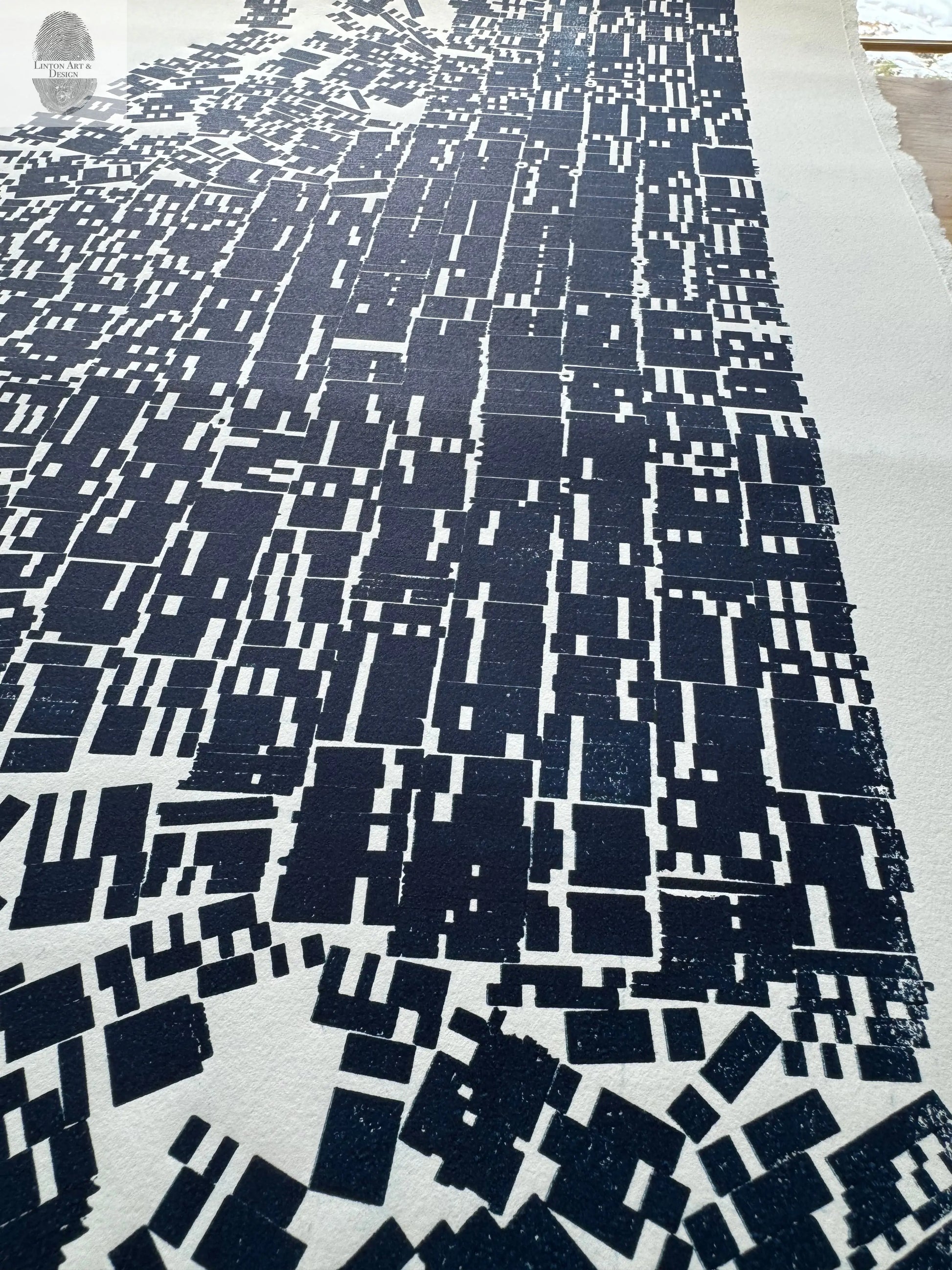 "Tell Me What to Think" Abstract Navy Blue Letter Type, Monotype, 26.25x22 Inches lintonart