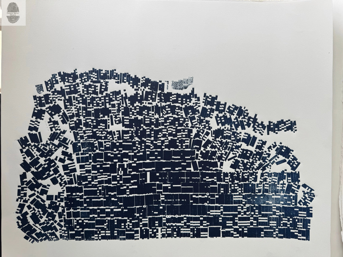 "Tell Me What to Think" Abstract Navy Blue Letter Type, Monotype, 26.25x22 Inches lintonart
