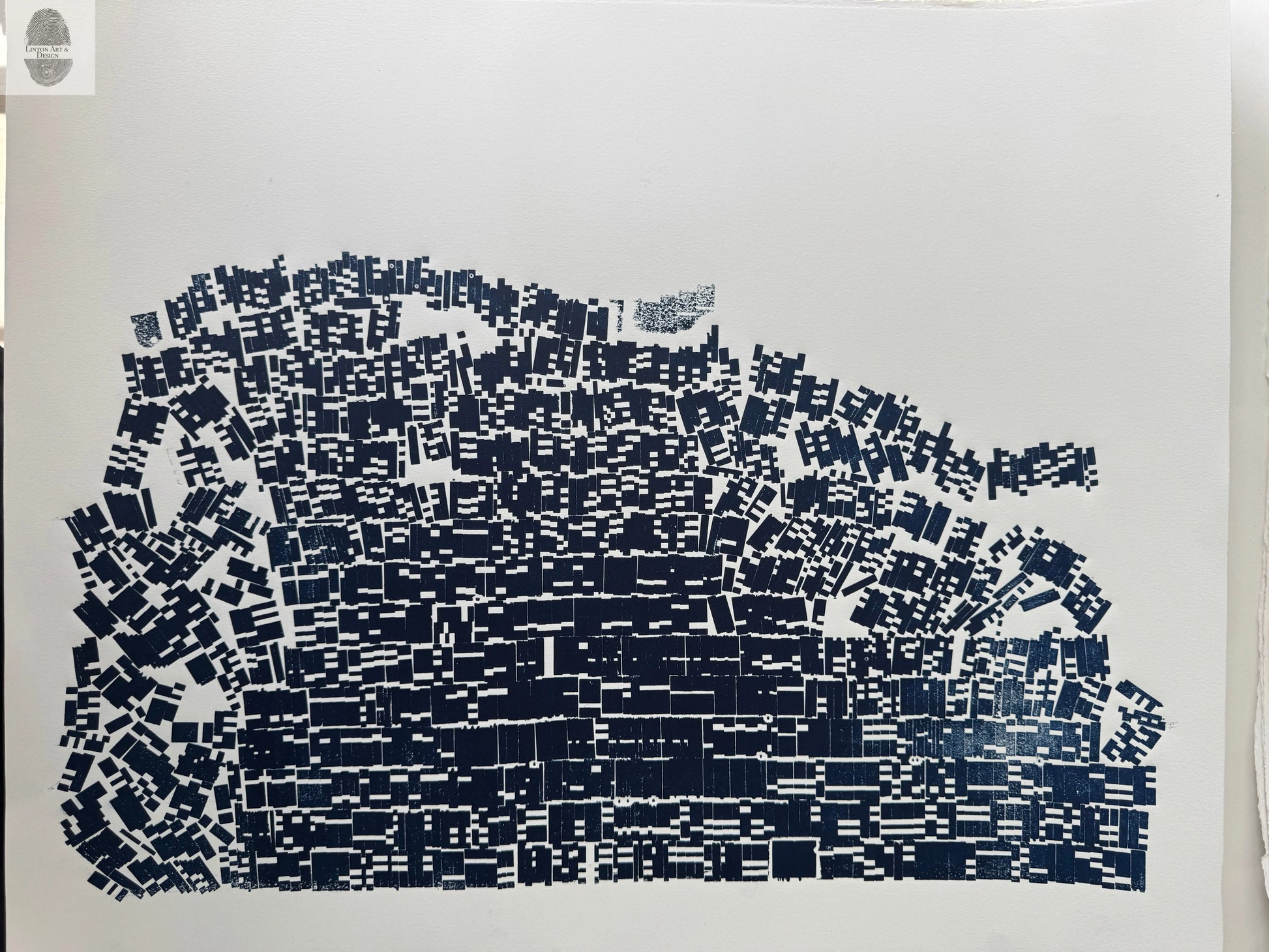 "Tell Me What to Think" Abstract Navy Blue Letter Type, Monotype, 26.25x22 Inches lintonart