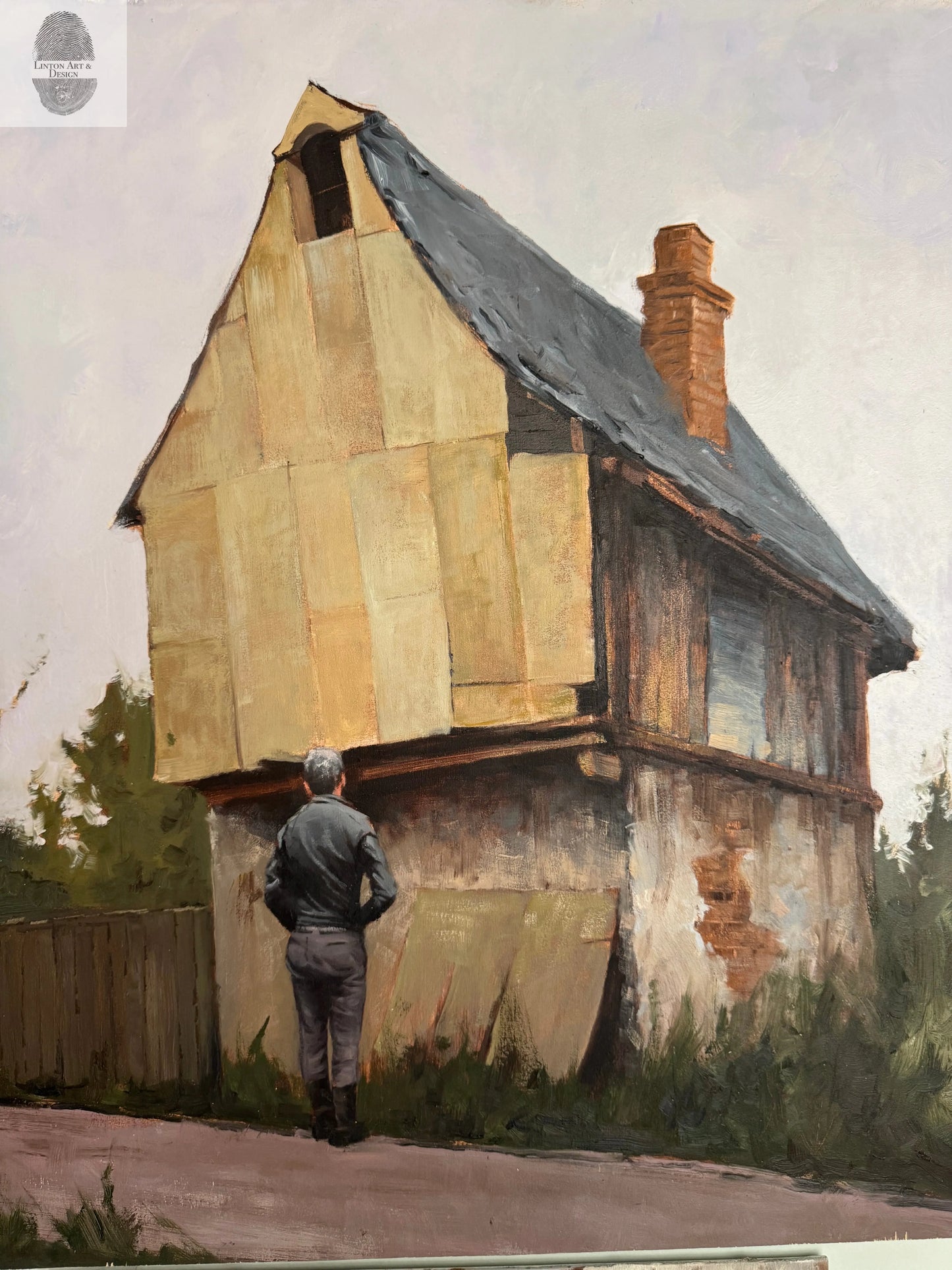 The Potemkin Village. Original oil painting. 25.5x24 inches lintonart