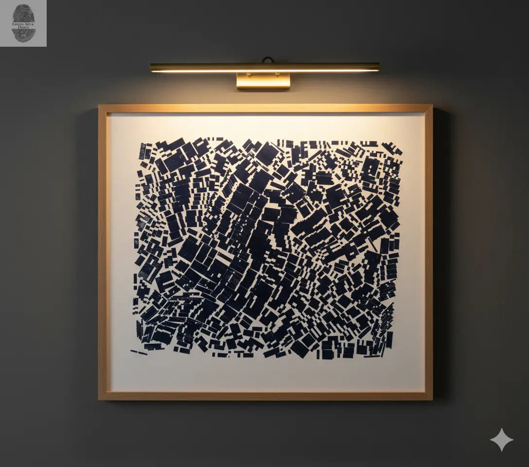 "Traffic Jam" Abstract Blue Letter Type MonoPrint 17.5x15 lintonart