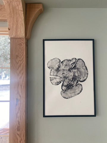 Lake House Print, Tree sump print, From Bear Lake, Woodcut Print, Live Edge Lumber, 24x36 inch print, Linton Art, Handmade and signed