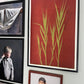 Green Reeds Hand-Pressed Botanical Monotype on Crimson - Original Print