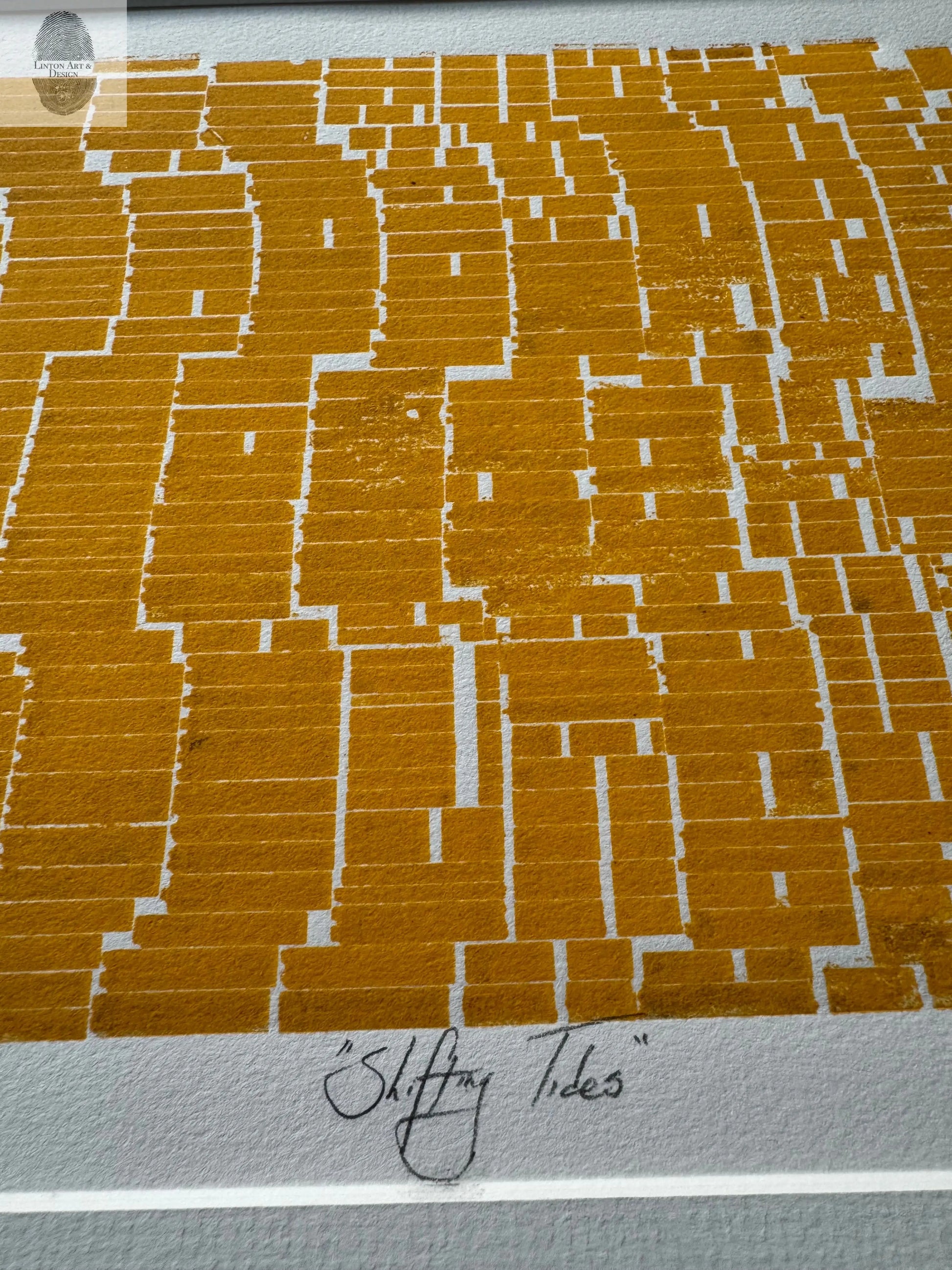 Yellow Abstract Letter Type Print, Matted, 16x19.5 inches lintonart