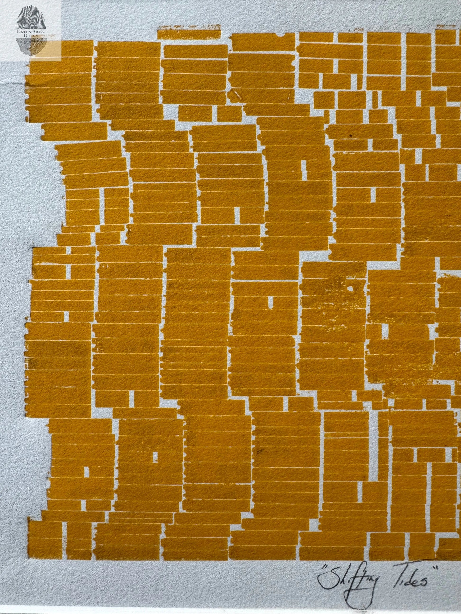 Yellow Abstract Letter Type Print, Matted, 16x19.5 inches lintonart