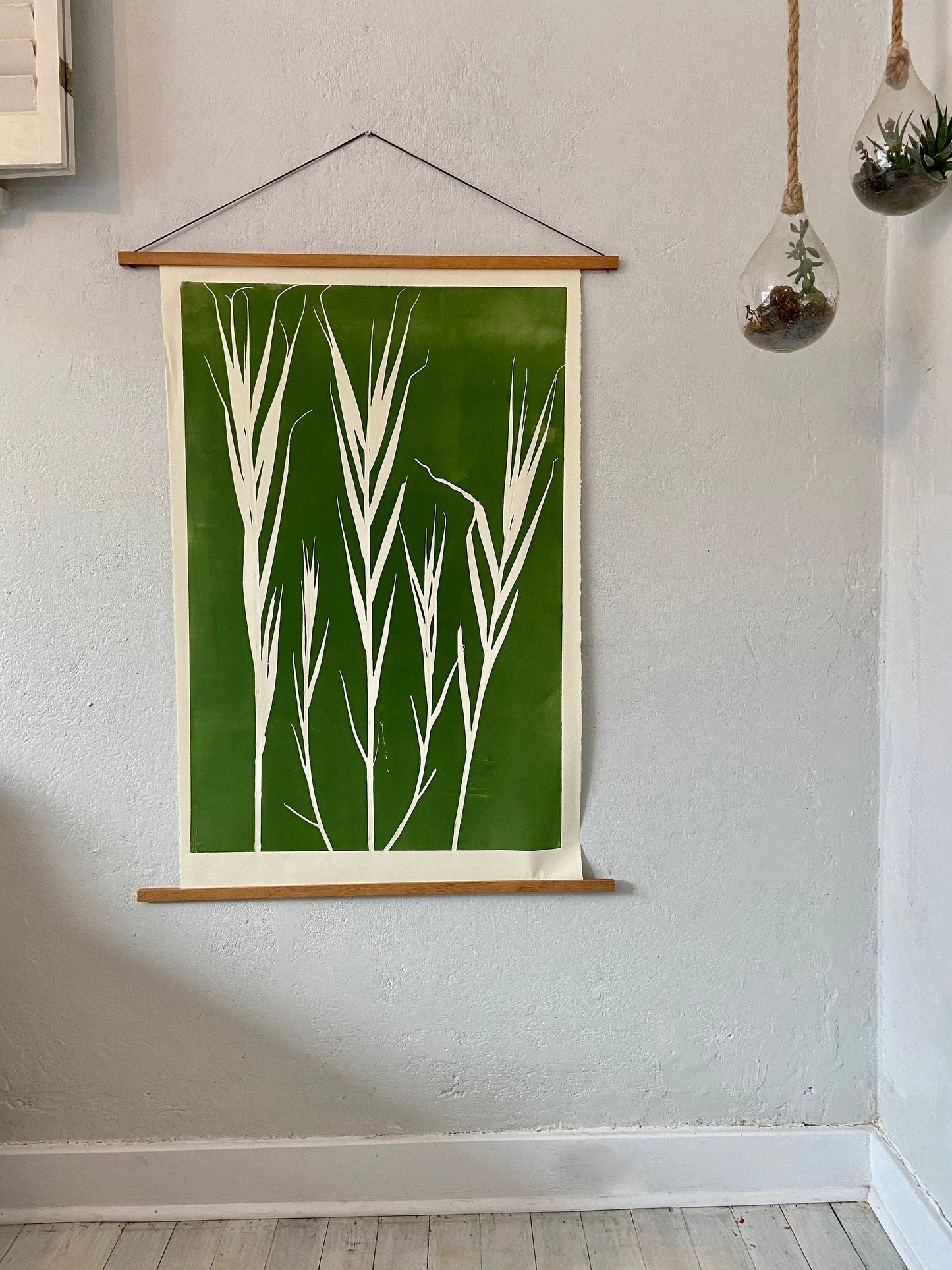 Bamboo Hand Pressed Botanical Monoprint on Green - giclee print