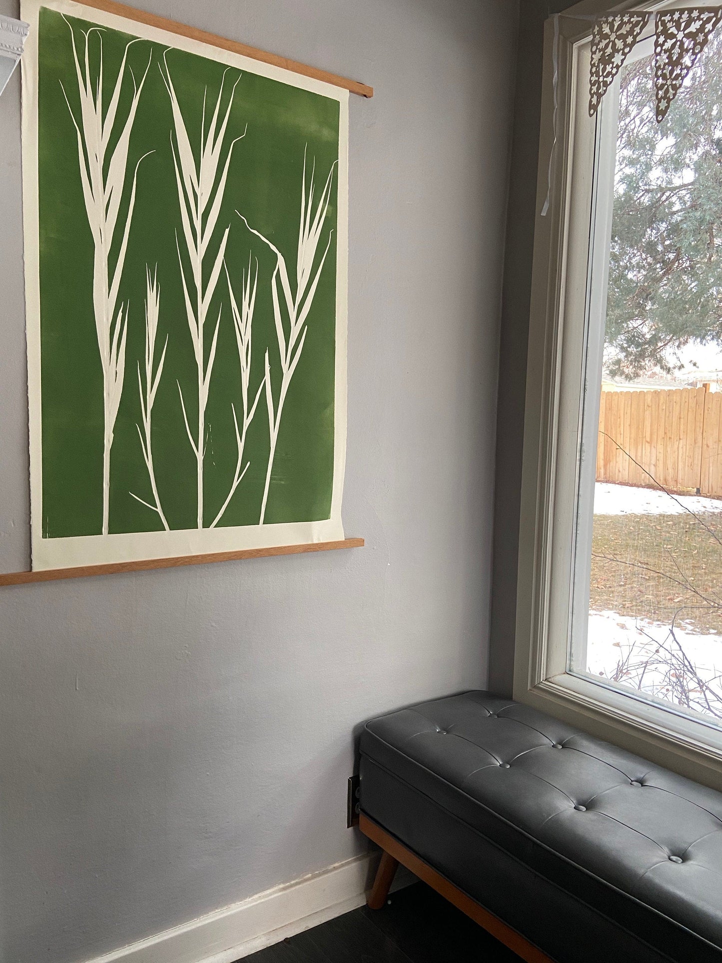 Bamboo Hand Pressed Botanical Monoprint on Green - giclee print