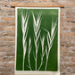 Bamboo Hand Pressed Botanical Monoprint on Green - giclee print lintonart