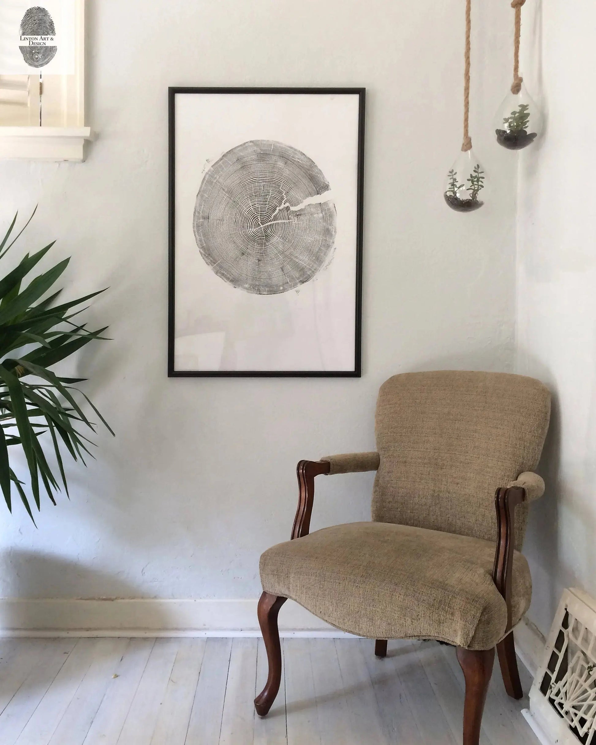 Crater Lake art, Oregon Print, Tree ring print, Woodcut print, Wood Wall art, Sacred Geometry, Forestry, National Parks, Signed Original lintonart