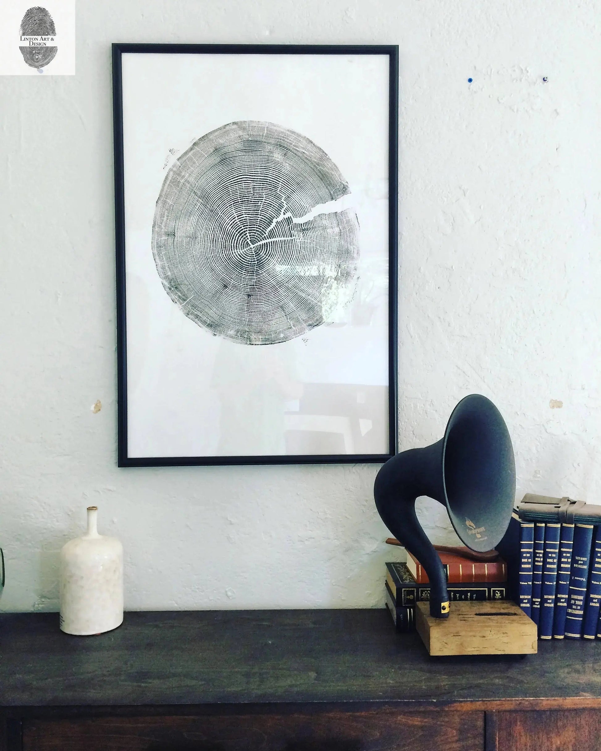 Crater Lake art, Oregon Print, Tree ring print, Woodcut print, Wood Wall art, Sacred Geometry, Forestry, National Parks, Signed Original lintonart