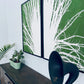 Fan Palm Leaf Diptych Hand Pressed Monoprint on Green Set of 2 - 24x36 each giclee print lintonart