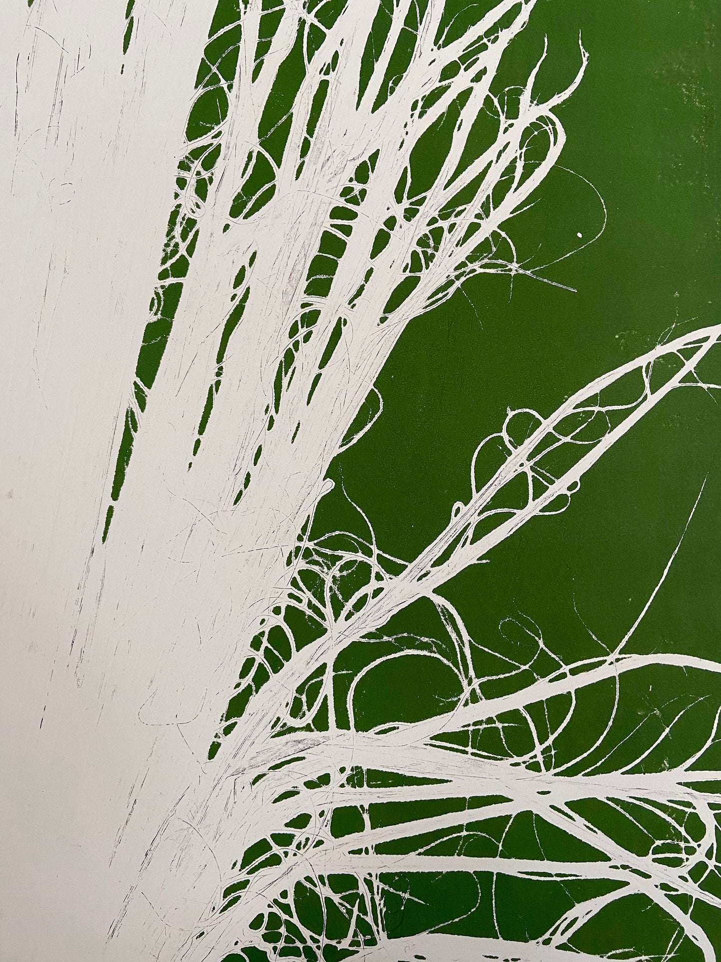 Fan Palm Leaf Diptych Hand Pressed Monoprint on Green Set of 2 - 24x36 each giclee print