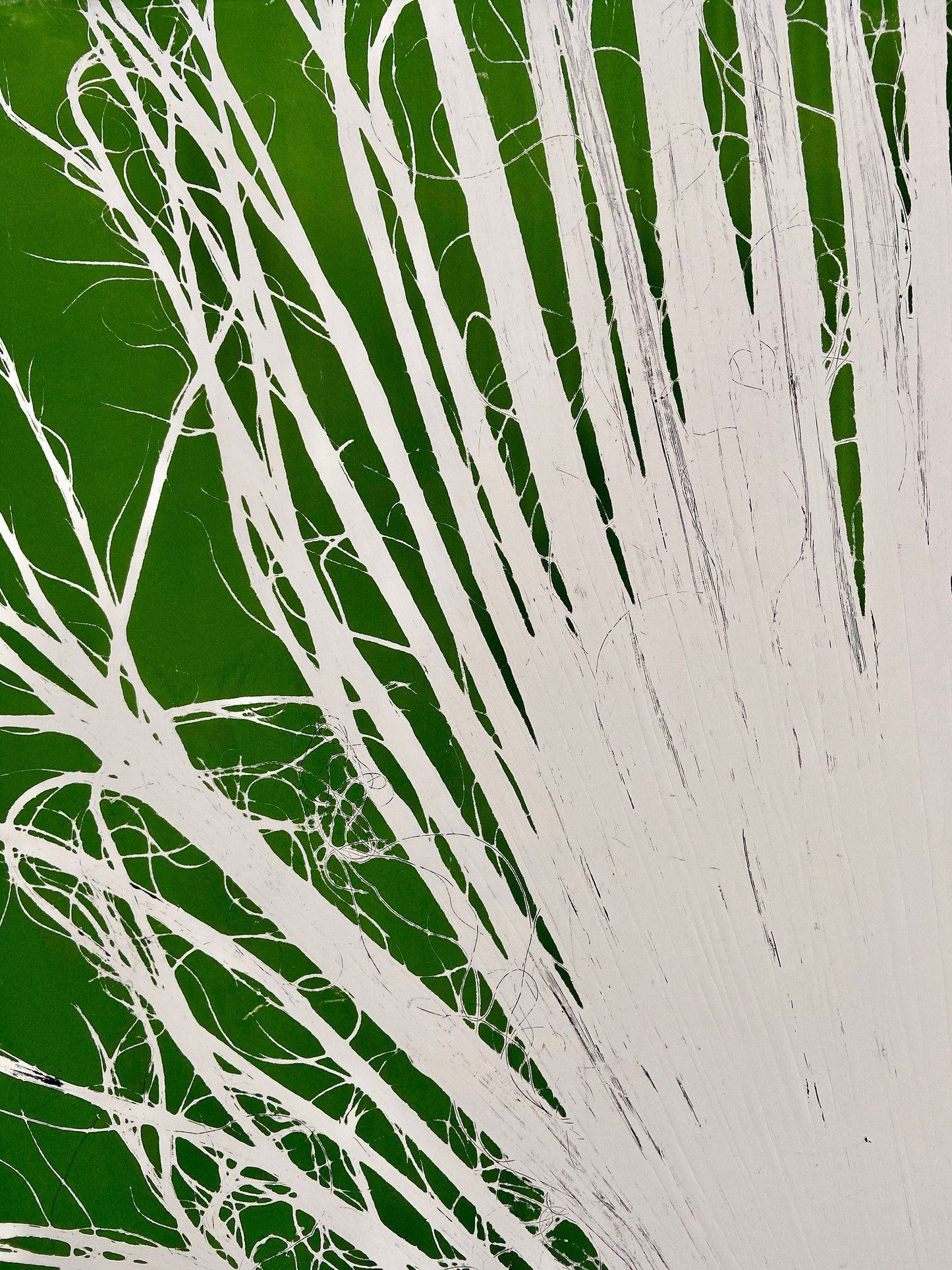 Fan Palm Leaf Diptych Hand Pressed Monoprint on Green Set of 2 - 24x36 each giclee print