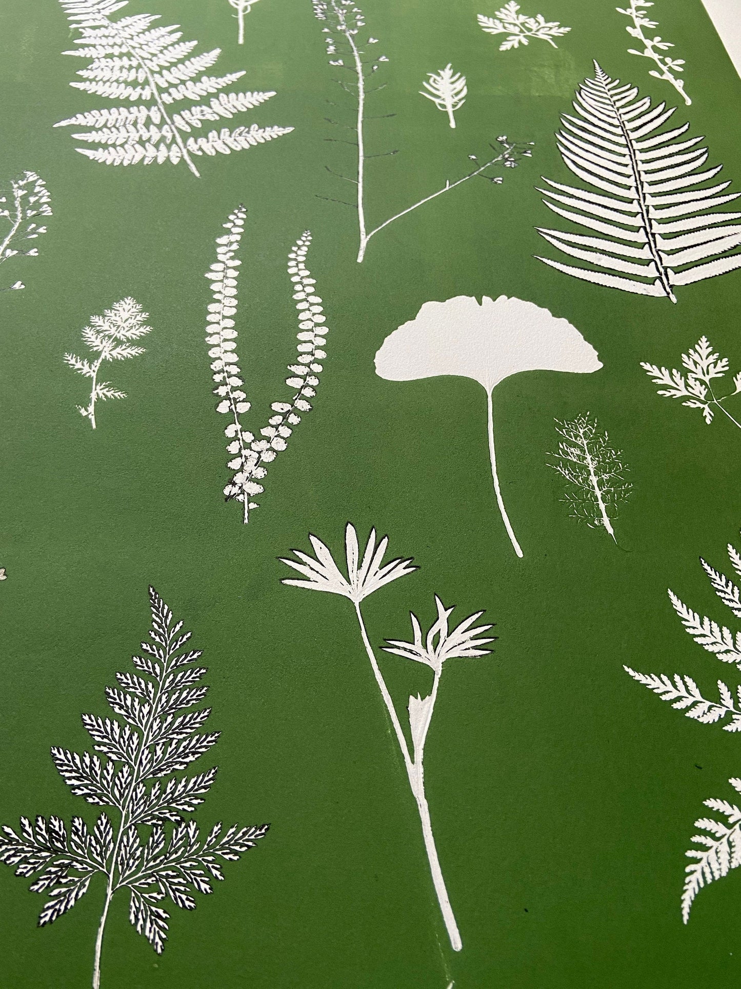 Fern Collage Hand Pressed Botanical Monoprint on Green - giclee print
