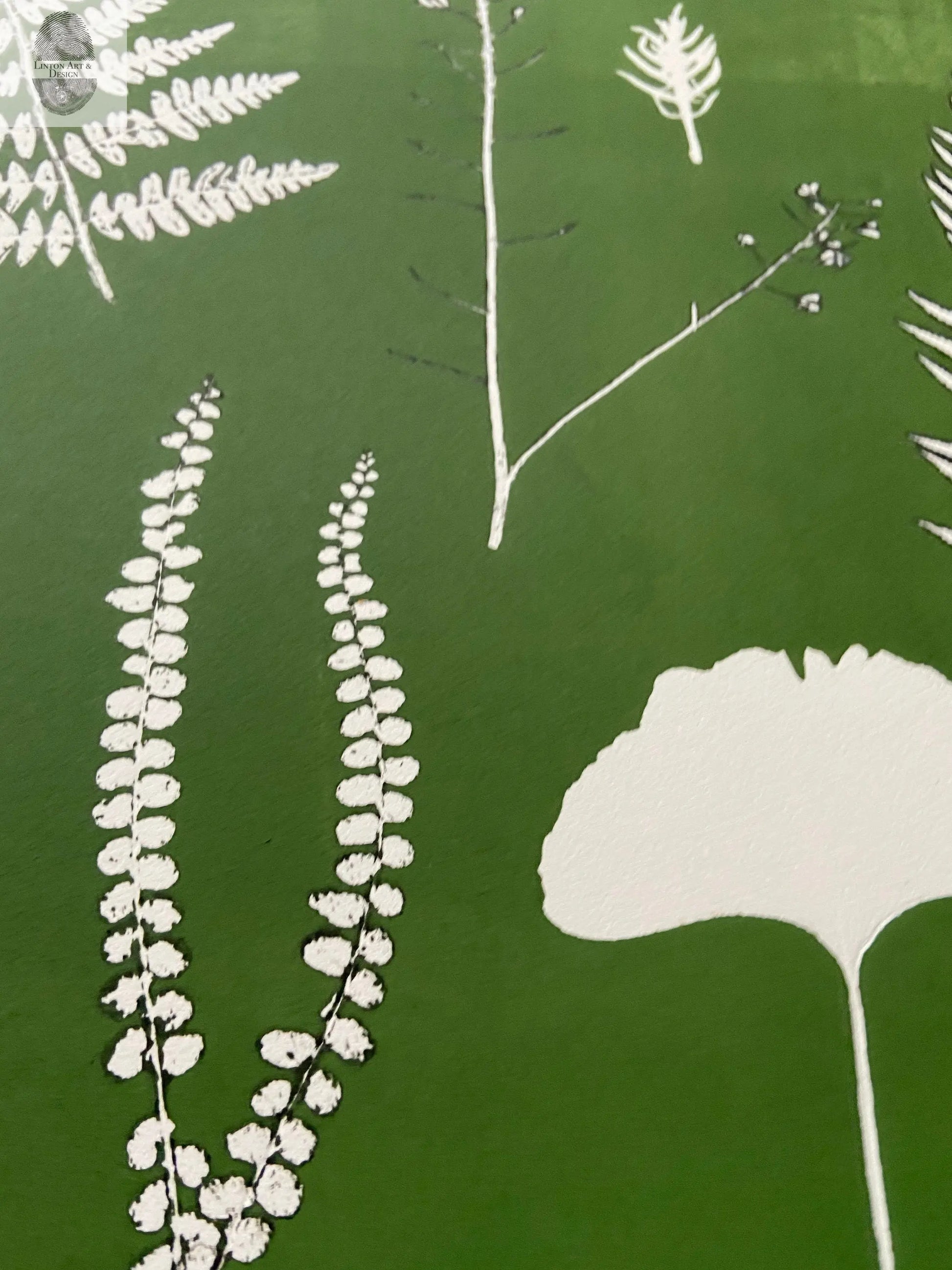 Fern Collage Hand Pressed Botanical Monoprint on Green - giclee print lintonart