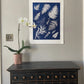 Ferns Collage Hand Pressed Botanical Monoprint on Blue - 18x24 Giclee Print lintonart