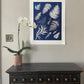 Ferns Collage Hand Pressed Botanical Monoprint on Blue - 18x24 Giclee Print lintonart
