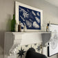 Ferns Collage Hand Pressed Botanical Monoprint on Blue - 18x24 Giclee Print lintonart