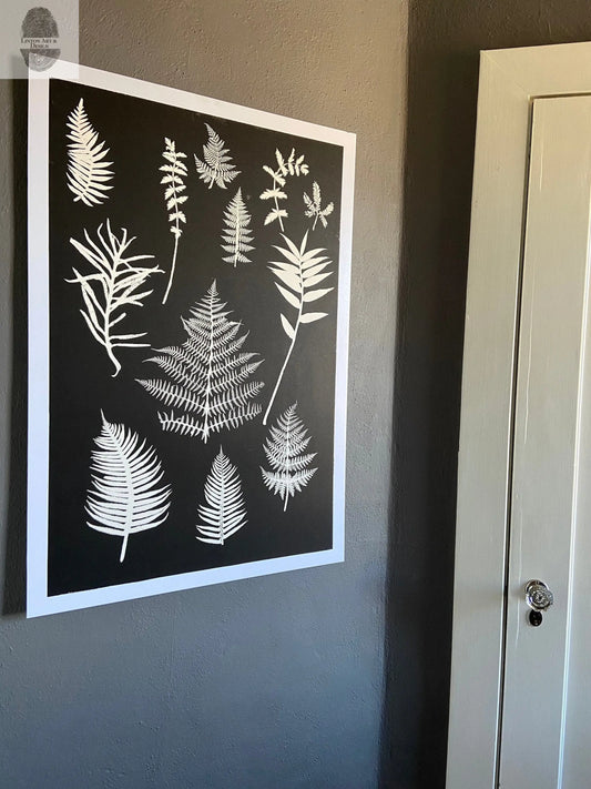 Ferns and Leaves Collage I Monoprint - 24x36 Giclee Print lintonart