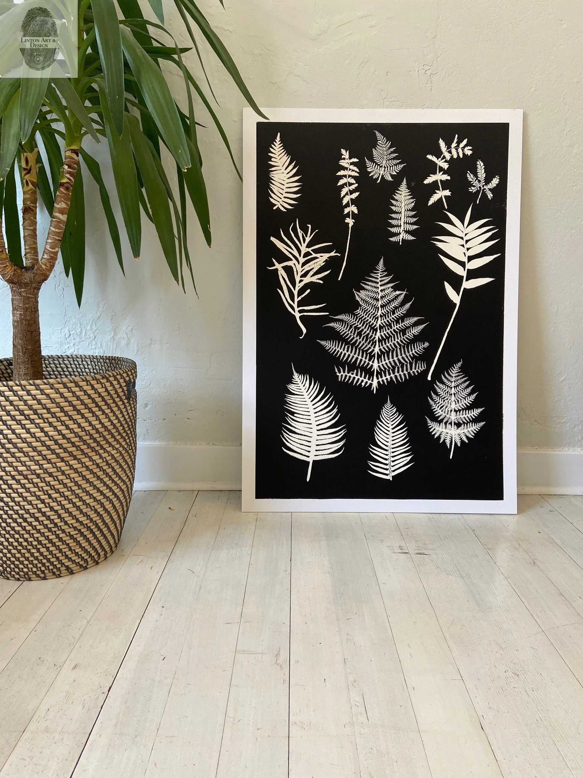 Ferns and Leaves Collage I Monoprint - 24x36 Giclee Print lintonart