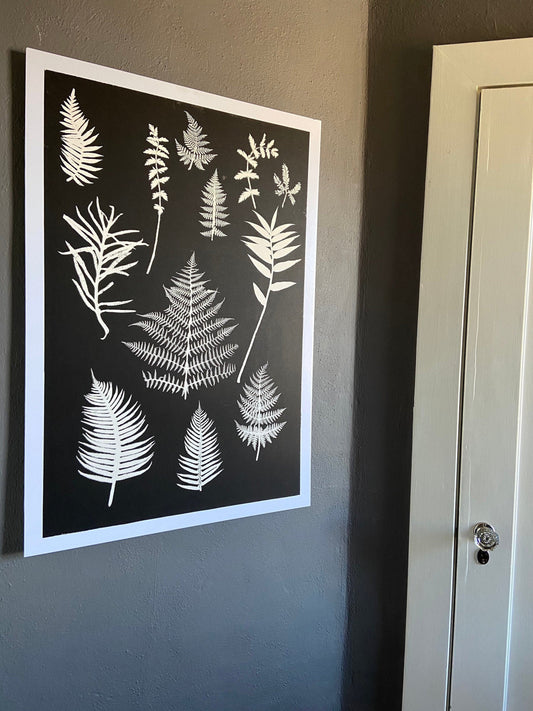 Ferns and Leaves Collage I Monoprint - 24x36 giclee print