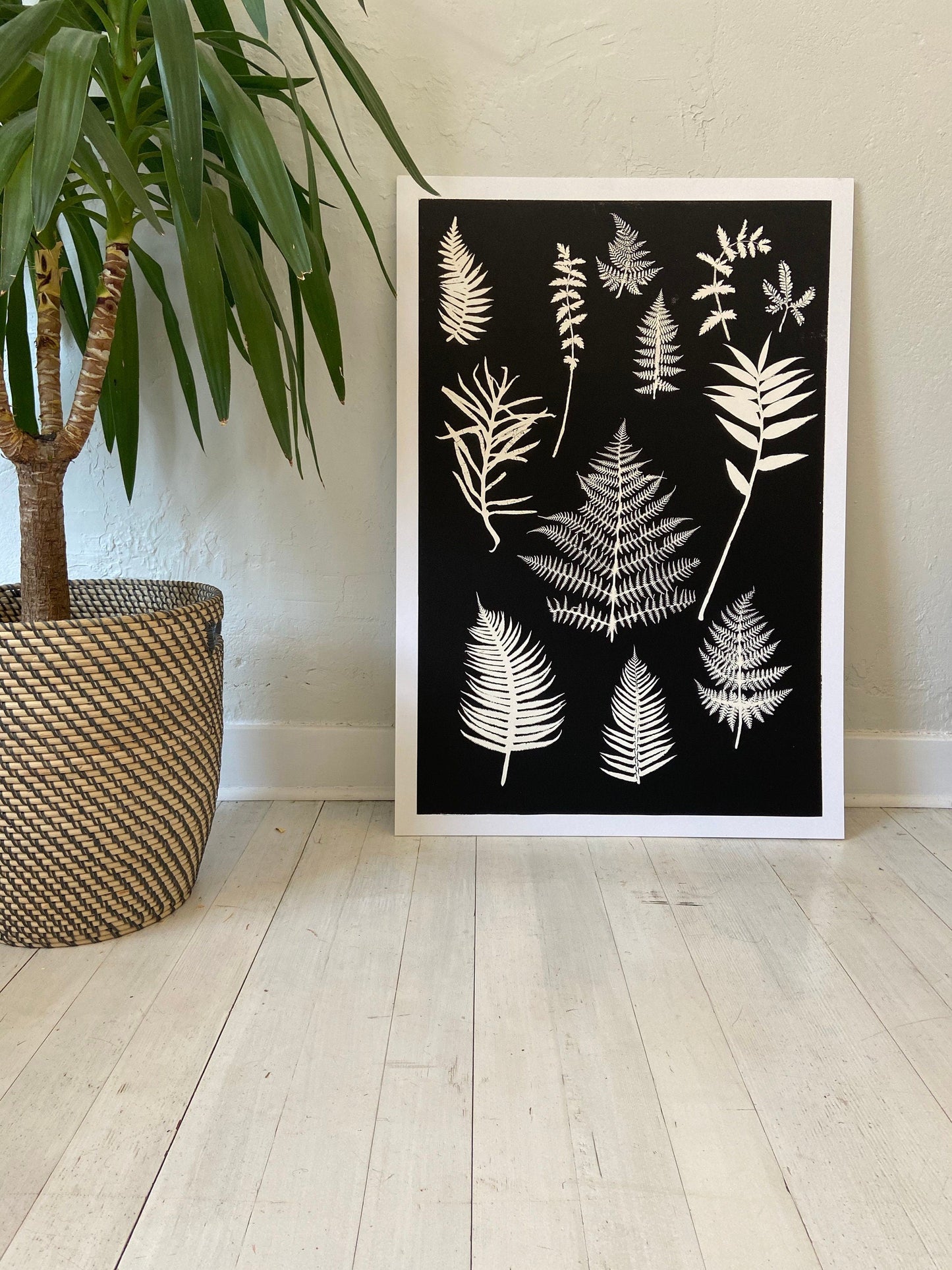 Ferns and Leaves Collage I Monoprint - 24x36 giclee print