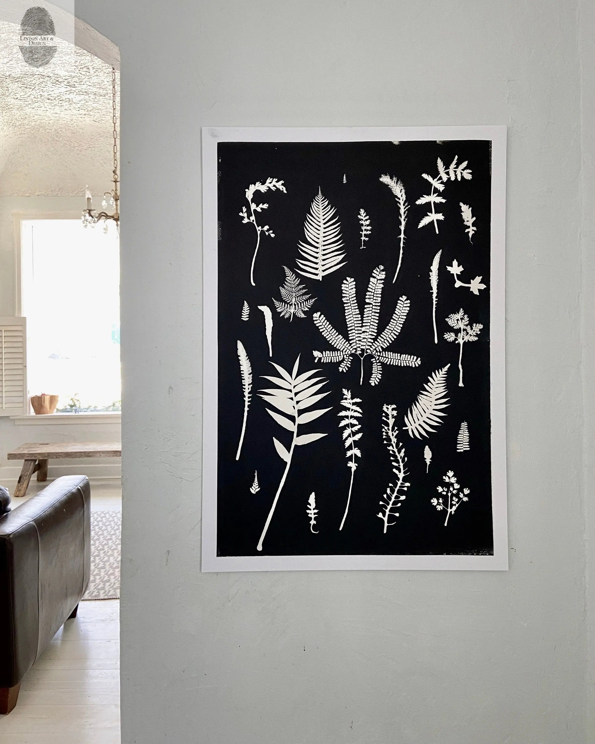Ferns and Leaves Collage II Hand Pressed Monoprint - 24x36 Giclee Print lintonart