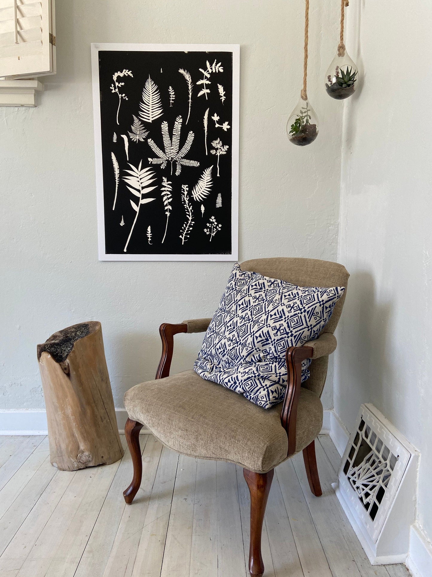 Ferns and Leaves Collage II Hand Pressed Monoprint - 24x36 giclee print
