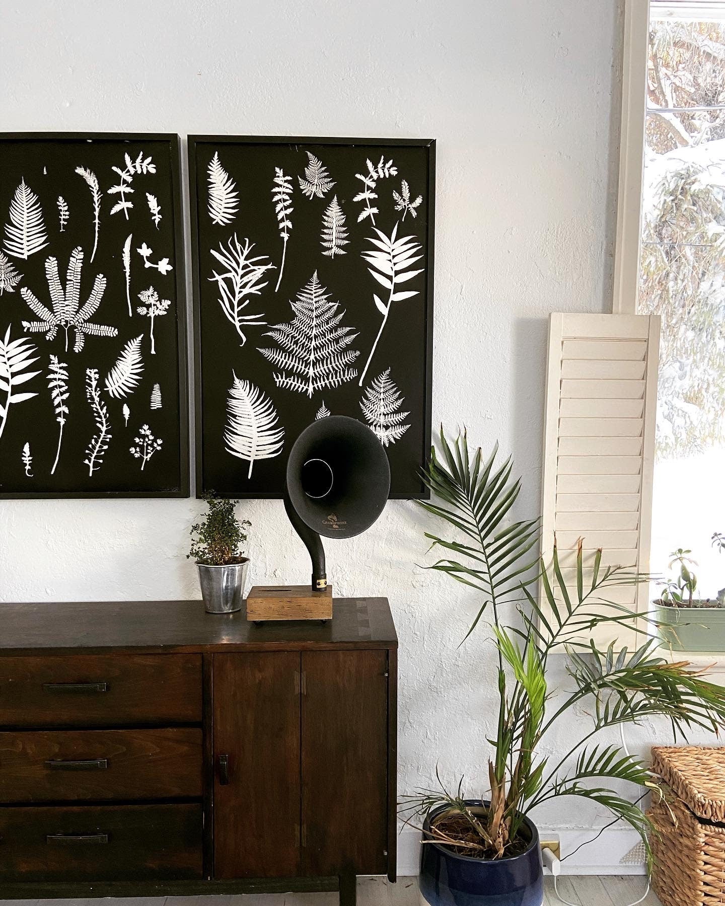 Ferns and Leaves Collage II Hand Pressed Monoprint - 24x36 giclee print
