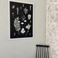 Ferns and Leaves Collage III, Hand Pressed Botanical Monoprint on Black - 24x36 giclee print lintonart