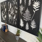 Ferns and Leaves Hand Pressed Botanical Monoprint on Black Set of 3 - 24x36 each giclee print lintonart