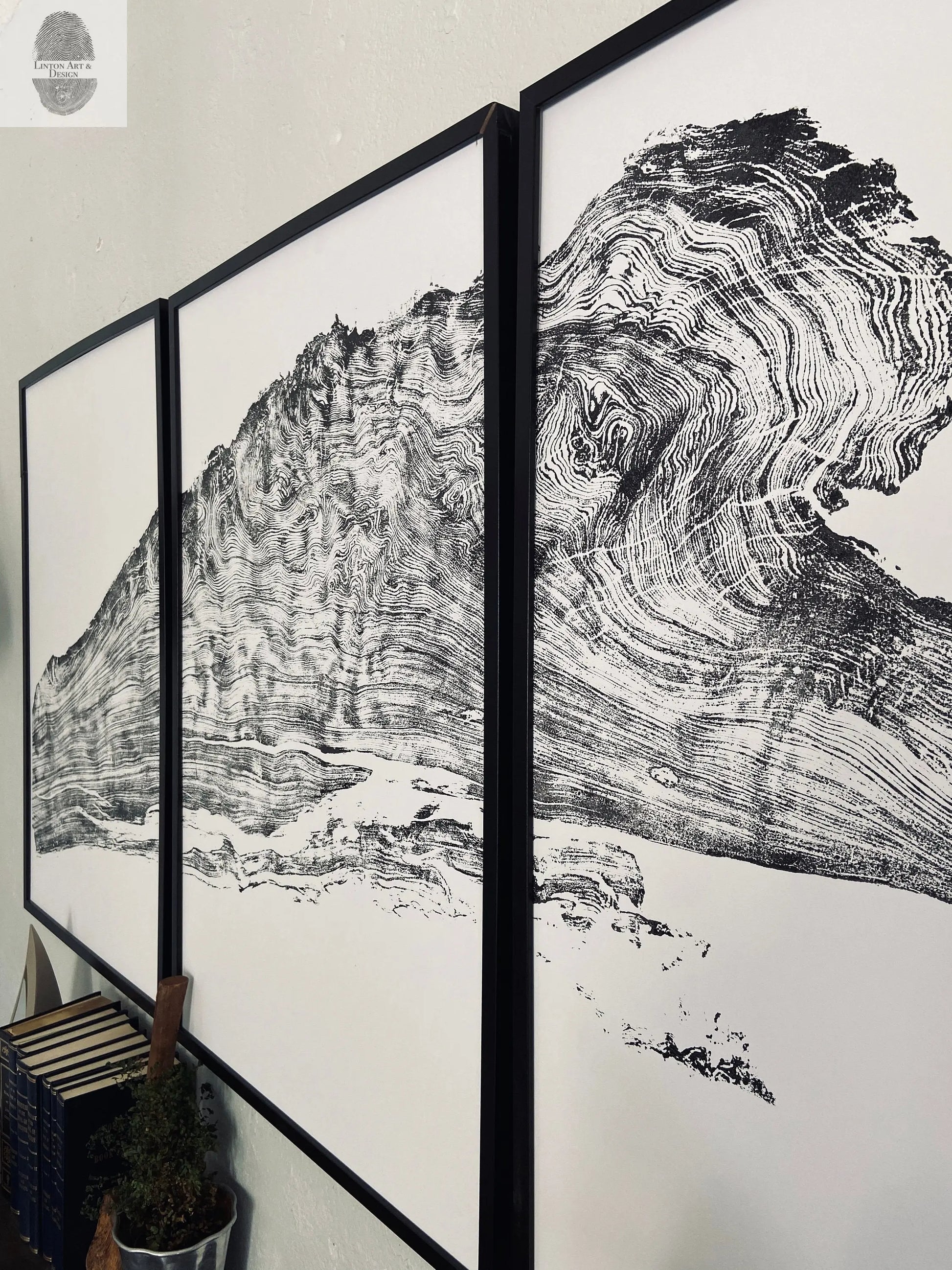 Giant Redwood, Tree ring art print, Made from a real redwood burl, hand pressed woodcut print, not machine printed, by Erik Linton lintonart