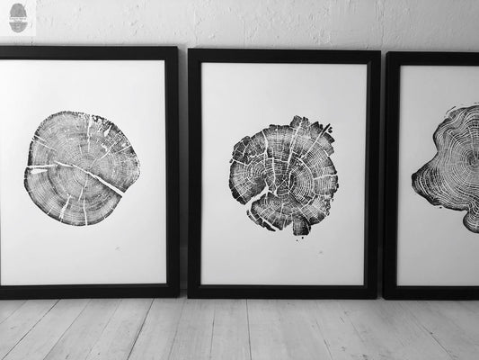 Grand Tetons, Alaska Art, Wyoming Art, Idaho Art, Tree Ring Art, Woodcut print, Biology Gifts, tree ring prints - 18x24 each print lintonart