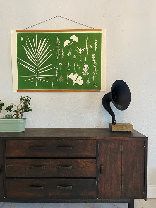 Hand Pressed Botanical Collage Monoprint on Green - giclee print