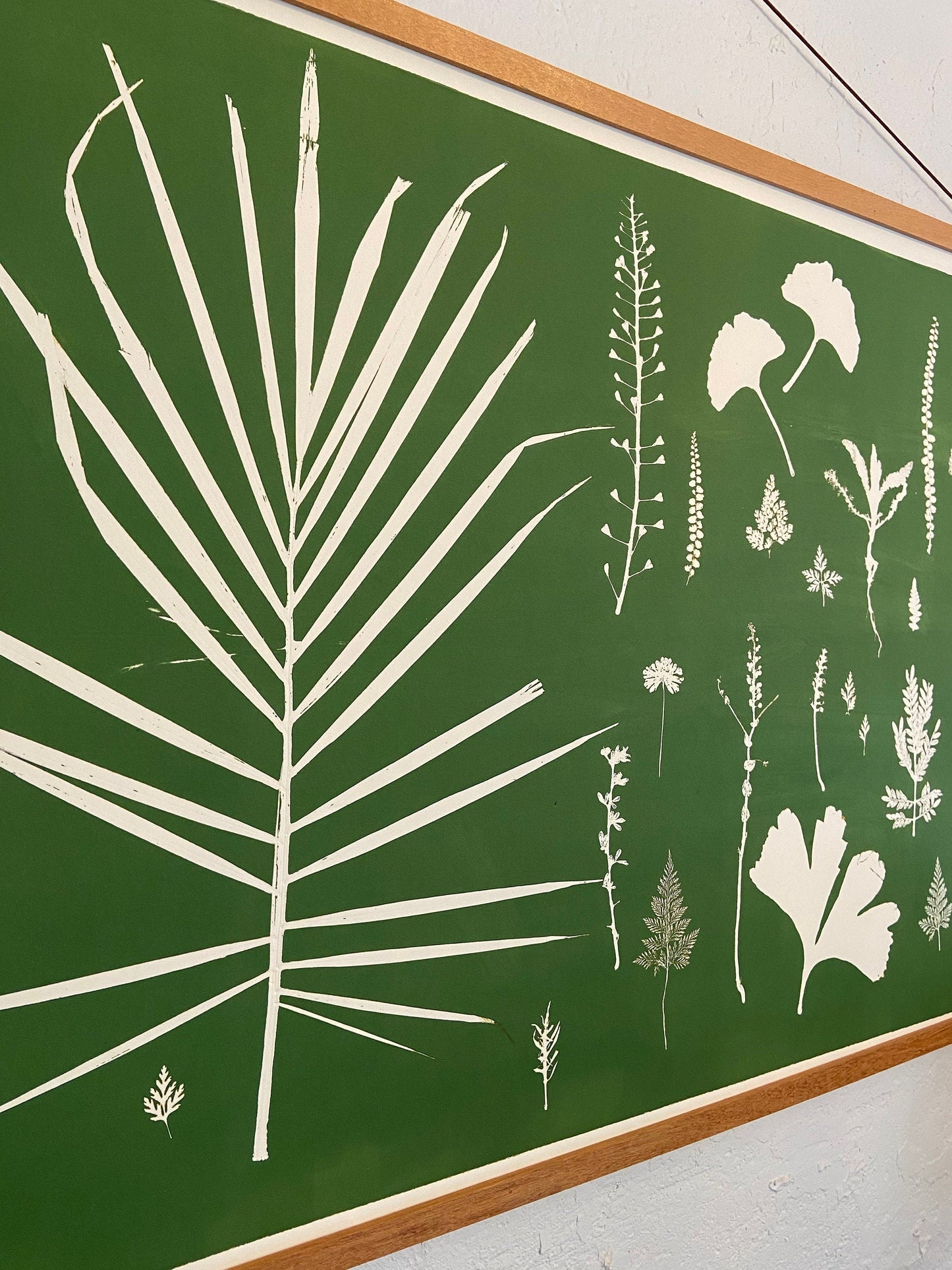 Hand Pressed Botanical Collage Monoprint on Green - giclee print