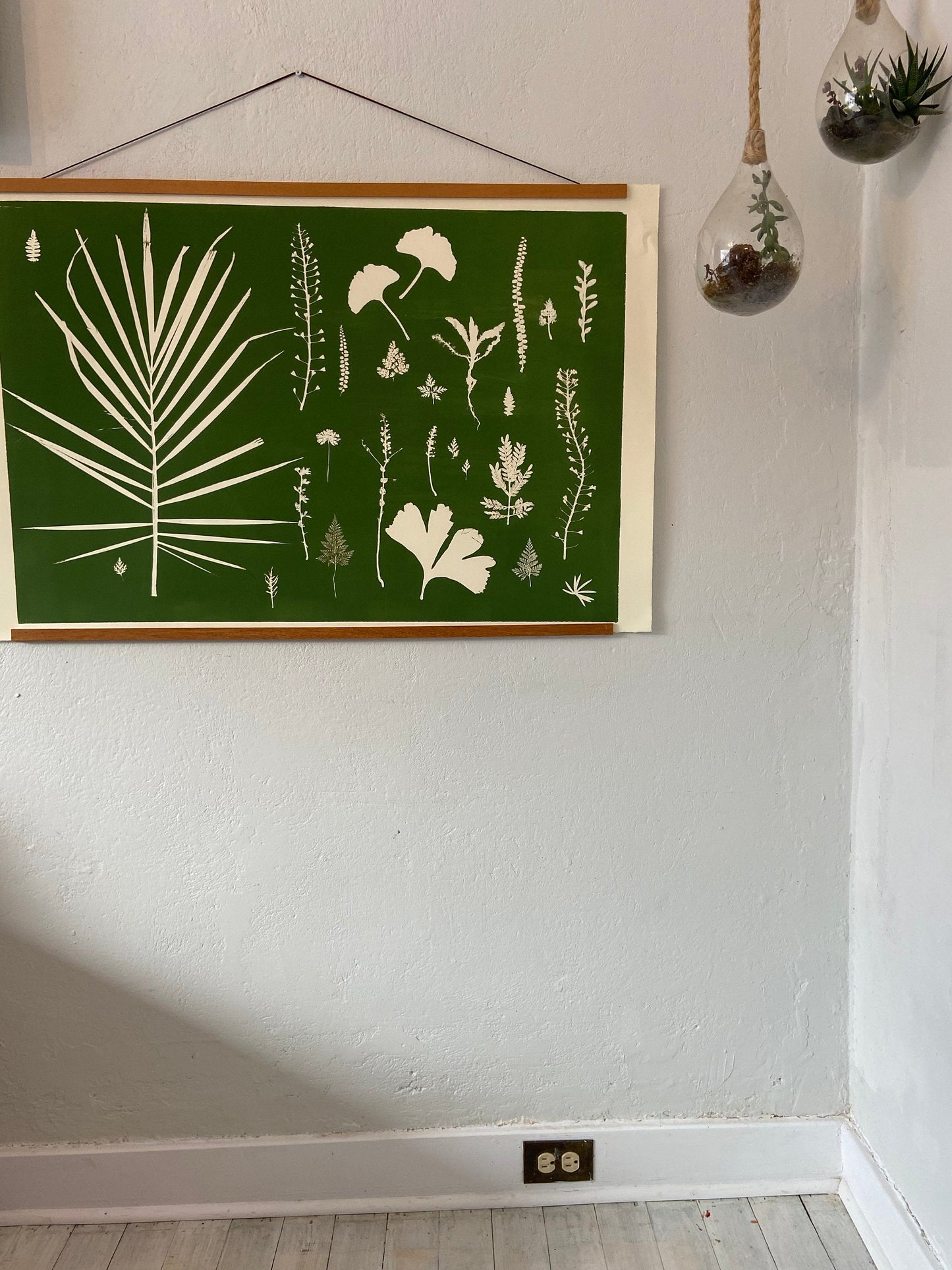 Hand Pressed Botanical Collage Monoprint on Green - giclee print